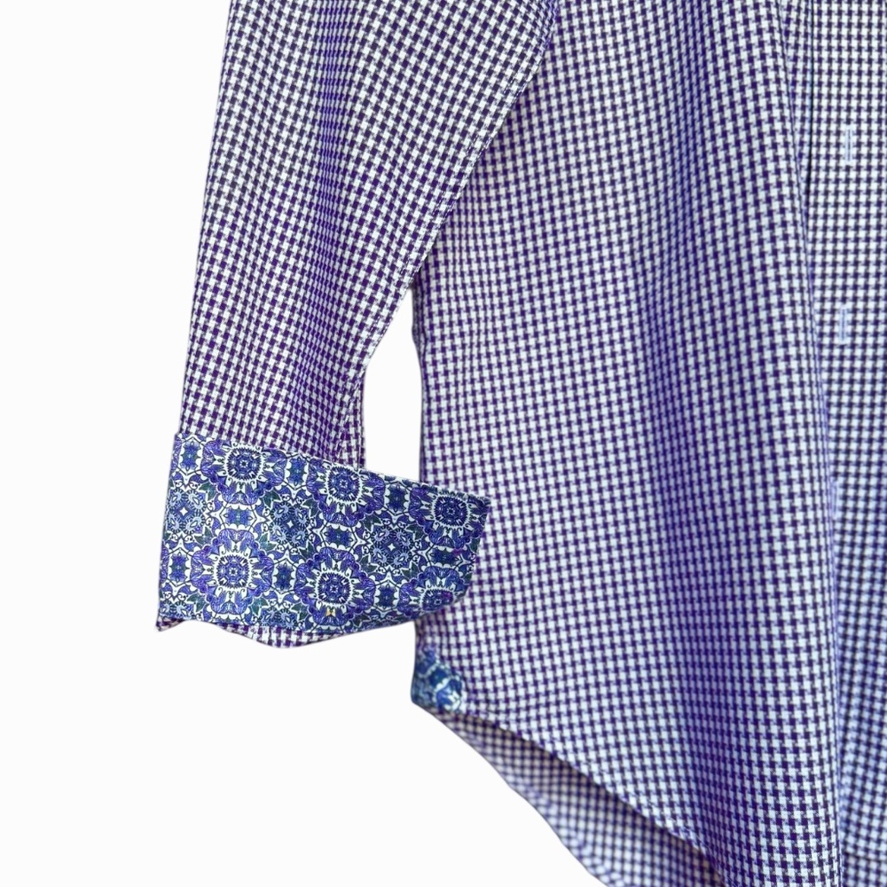 Robert Graham Purple Houndstooth Print Button Front Shirt Sz‎ M